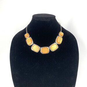 NY Riviere Style Faceted Faux Gem Necklace Orange/Silver 7" Drop